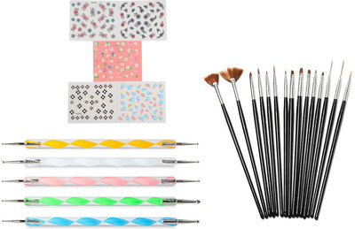 

Looks United 15 Nail Art Brushes, 5 Dotting Tool And 5 Self Adhesive Sticker Sheets ( Pack of 25 )(Multi)