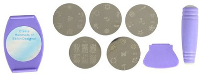 

Looks United Nail Polish Art Decoration Stamping Design Kit With 5 Image Plates(Purple)