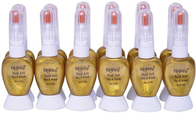 

Foolzy Pack of 12 Twoway Nail Art Polish With Pen and Brush(Golden)