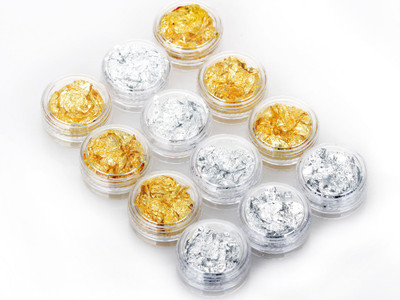 

Jay Hari 12 Pots Golden Silver Color Tin Foil Nail Art Tips Decoration(Golden)