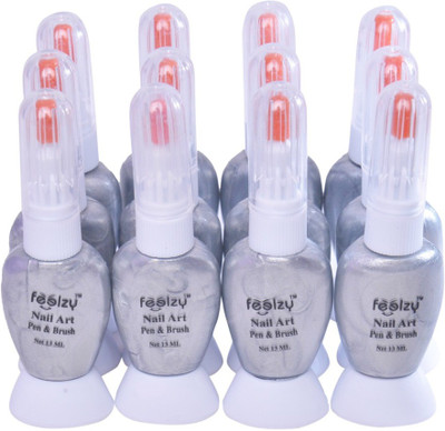 

Foolzy Pack of 12 Twoway Nail Art Paint Polish with Pen and Brush(Silver)