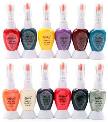 

Foolzy Pack of 12 Twoway Nail Art Paint Polish with Pen(Orange::Red::Pink::Blue::Black::Green::Silver::Purple)