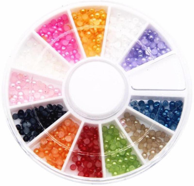 

SENECIO™ Mix Sizes 12 Candy Color Shiny Half Round Flatback Pearls Nail Art Stickers Tips 3D Decoration 6cm Wheel(Multicolor)