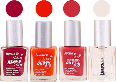 

Aroma Care Maroon Nail Polish Combo 25062016108 Maroon, Orange, Red, Base Coat, Nude(Pack of 4)