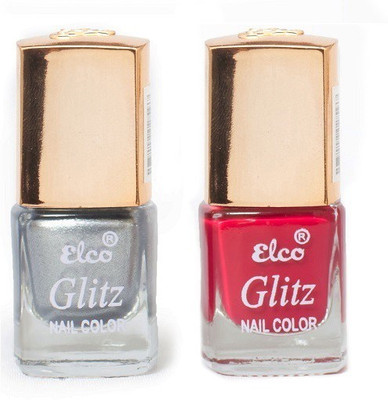 

Elco Glitz Premium Nail Enamel-Pack of 2 Electric Silver, Blood Red(Pack of 2)