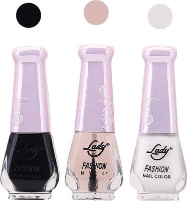 

Lady Fashion Nail Polish 2508201620 Black,Transparent,White,(Pack of 3)