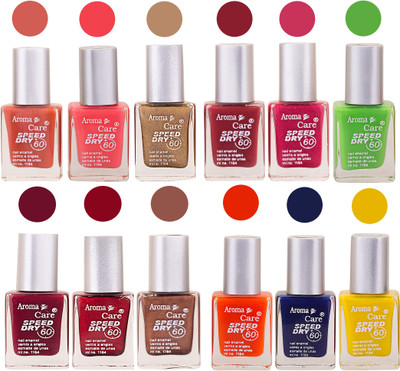 

Aroma Care Orange Nail Polish Combo 909201603 Orange, Pink, Golden, Maroon, Nude, Green, Red, Purple, Silver, Blue, Yellow, Magenta, Peach, Black(Pack of 12)