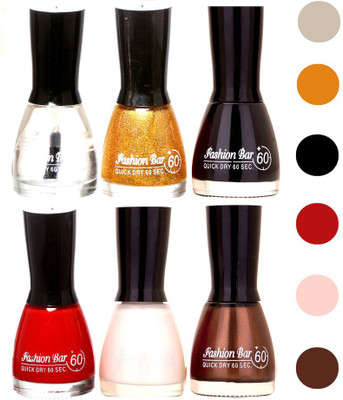 Fashion Bar Quick Dry Nail Polish (Pack of 6)123 Transperent(Pack of 6)