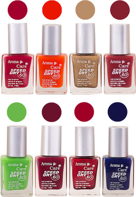

Aroma Care Orange Matte Nail Polish Combo 0107201609 Maroon, Orange, Golden, Maroon, Green, Magenta, Light Orange, Red, Peach, Purple, Pink, Blue, Yellow, Black, Base Coat, Nude(Pack of 8)