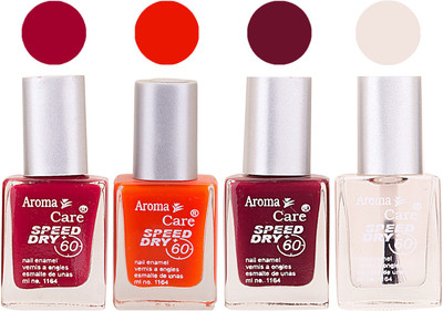 

Aroma Care Maroon Nail Polish Combo 2506201658 Maroon, Orange, Red, Base Coat, Nude(Pack of 4)