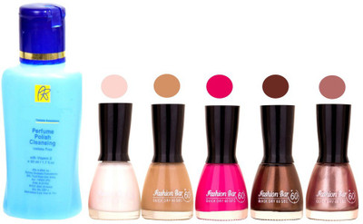 

Fashion Bar Nail Polish With Free Rythmx Nail Polish Remover Combo Offer (Neon Shades at Incredible Value) 1542 White,Nude,Rani Pink,Choco Brown,Shimmer Light(Pack of 5)