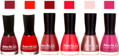 

Fashion Bar Long Stay Pack of 6 Unique Nail Polish Combo 315 Shimmer Mazanta , Move, Redish Brown ,redish pink ,Shimmer pink,cherry mehroon(Pack of 6)