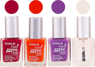 

Aroma Care Maroon Nail Polish Combo 25062016121 Maroon, Orange, Purple, Base Coat, Nude(Pack of 4)