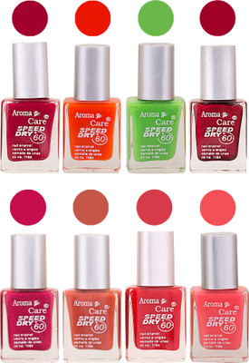 

Aroma Care Orange Matte Nail Polish Combo 01072016158 Maroon, Orange, Golden, Maroon, Green, Magenta, Light Orange, Red, Peach, Purple, Pink, Blue, Yellow, Black, Base Coat, Nude(Pack of 8)