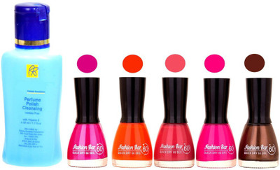 

Fashion Bar Nail Polish With Free Rythmx Nail Polish Remover Combo Offer (Neon Shades at Incredible Value) 1522 Mazanta,Orange,Pink,Rani Pink,Deep Brown(Pack of 5)
