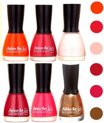 

Fashion Bar Quick Dry Nail Polish (Pack of 6)128 Multicolor,(Pack of 6)