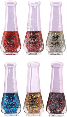 Lady Fashion Nail Polish 2512201618 Multicolor,(Pack of 6)