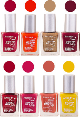 

Aroma Care Orange Matte Nail Polish Combo 0107201631 Maroon, Orange, Golden, Maroon, Green, Magenta, Light Orange, Red, Peach, Purple, Pink, Blue, Yellow, Black, Base Coat, Nude(Pack of 8)