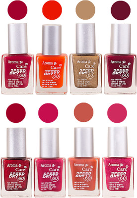 

Aroma Care Orange Matte Nail Polish Combo 0107201629 Maroon, Orange, Golden, Maroon, Green, Magenta, Light Orange, Red, Peach, Purple, Pink, Blue, Yellow, Black, Base Coat, Nude(Pack of 8)