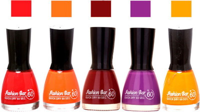 

Fashion Bar Red ,Orange,Maroon,Purple,Orange Shades Nail Polish 145320 Red ,Orange,Maroon,Purple,Orange(Pack of 5)
