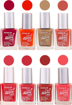 

Aroma Care Orange Matte Nail Polish Combo 0107201652 Maroon, Orange, Golden, Maroon, Green, Magenta, Light Orange, Red, Peach, Purple, Pink, Blue, Yellow, Black, Base Coat, Nude(Pack of 8)