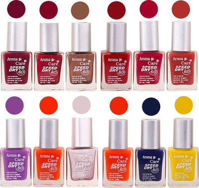 

Aroma Care Orange Nail Polish Combo 909201631 Orange, Pink, Golden, Maroon, Nude, Green, Red, Purple, Silver, Blue, Yellow, Magenta, Peach, Black(Pack of 12)
