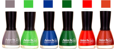 

Fashion Bar Long Stay Pack of 6 Unique Nail Polish Combo 326 Gray , Green,Blue ,Green ,Cherry, Silver Glitter(Pack of 6)