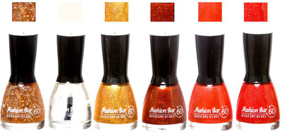 

Fashion Bar Long Stay Unique Nail Polish 216 glitter,transperent,shimmer gold,simmer royal red,shimmer orange,shimmer red,(Pack of 6)