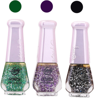 

Lady Fashion Glitter Nail Polish 04102033 Green,Purple,Black,(Pack of 3)