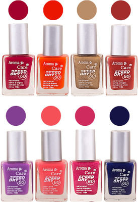 

Aroma Care Orange Matte Nail Polish Combo 0107201669 Maroon, Orange, Golden, Maroon, Green, Magenta, Light Orange, Red, Peach, Purple, Pink, Blue, Yellow, Black, Base Coat, Nude(Pack of 8)