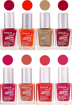 

Aroma Care Orange Matte Nail Polish Combo 0107201638 Maroon, Orange, Golden, Maroon, Green, Magenta, Light Orange, Red, Peach, Purple, Pink, Blue, Yellow, Black, Base Coat, Nude(Pack of 8)