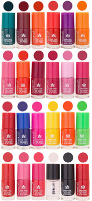 

Aroma Care Black Nail Polish Combo 1706201629 Green, Brown, Red, Peach, Mauve, Pink, Blue, Magenta, Yellow, Neon Green, Nude, Base Coat, Black(Pack of 24)