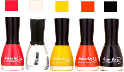 

Fashion Bar Pink,Top,Yellow,Dark Orange,Black Shades Nail Polish 145330 Pink,Top,Yellow,Dark Orange,Black(Pack of 5)