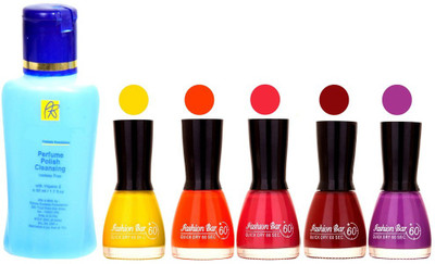 

Fashion Bar Nail Polish With Free Rythmx Nail Polish Remover Combo Offer (Neon Shades at Incredible Value) 1510 Yellow,Orange,Pink,Maroon,Purple(Pack of 5)