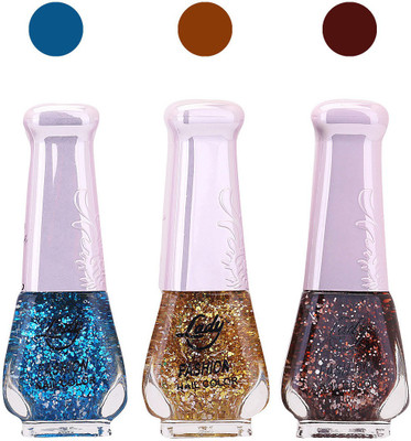 

Lady Fashion Glitter Nail Polish 04102019 Blue,Golden,Brown,(Pack of 3)