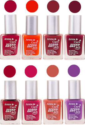 

Aroma Care Orange Matte Nail Polish Combo 0107201693 Maroon, Orange, Golden, Maroon, Green, Magenta, Light Orange, Red, Peach, Purple, Pink, Blue, Yellow, Black, Base Coat, Nude(Pack of 8)