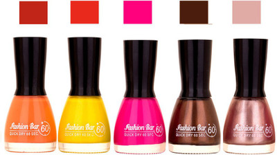 

Fashion Bar Peach,Yellow Rani Mazanta ,Dark Chaclaty Brown Shimmer Light Pink Shades Nail Polish 145357 Peach,Yellow Rani Mazanta ,Dark Chaclaty Brown Shimmer Light Pink(Pack of 5)