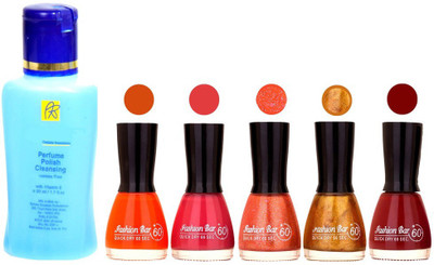 

Fashion Bar Nail Polish With Free Rythmx Nail Polish Remover Combo Offer (Neon Shades at Incredible Value) 1556 Orange,Pink,Orange,Copper,Maroon(Pack of 5)