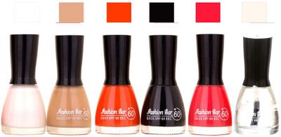 

Fashion Bar Long Stay Unique Nail Polish 207 white, gray,orange ,black,red ,top,(Pack of 6)