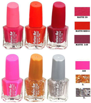 

Fashion Bar Matte Nail Polish Combo Set of 6 Multicolor,(Pack of 3)