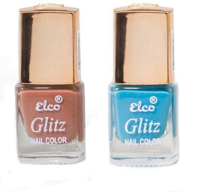 Elco Glitz Premium Nail Enamel-Pack of 2 Caramel Brown, Sky Blue