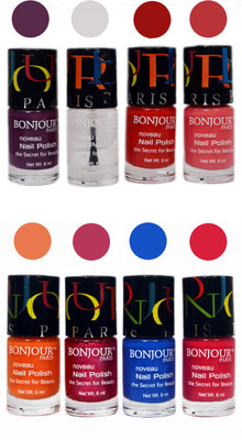 Bonjour Paris Matte Nail Polish Combo 2-3 Multicolor,(Pack of 8)