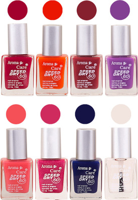 

Aroma Care Orange Matte Nail Polish Combo 01072016141 Maroon, Orange, Golden, Maroon, Green, Magenta, Light Orange, Red, Peach, Purple, Pink, Blue, Yellow, Black, Base Coat, Nude(Pack of 8)