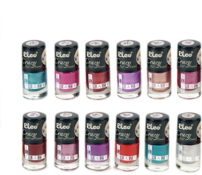 

Elco Crazy Nail Enamel(pack of 12) Shamrock Blue, Violet Velvet, Burgundy Red, Orchid violet, Copper tan, Tyrian Purple, Ruby Red, Wine purple, Merlot Grape, Vermilion Red, Pigment Blue, Silver Pearl(Pack of 12)