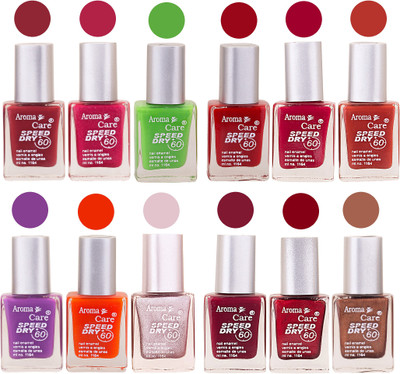 

Aroma Care Orange Nail Polish Combo 909201627 Orange, Pink, Golden, Maroon, Nude, Green, Red, Purple, Silver, Blue, Yellow, Magenta, Peach, Black(Pack of 12)