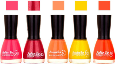 

Fashion Bar Pink,Shimmer Pink,Peach,Yellow ,OrangeShades Nail Polish 145310 Pink,Shimmer Pink,Peach,Yellow ,Orange(Pack of 5)