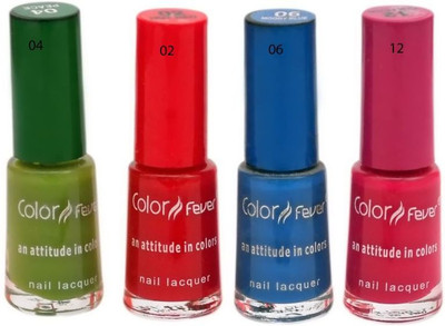 

Color Fever Premium Nail Polish Kit (Set Of 4) Hot Red:Green, Moody Blue, Pink Fever