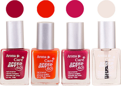 

Aroma Care Maroon Nail Polish Combo 2506201681 Maroon, Orange, Pink, Base Coat, Nude(Pack of 4)