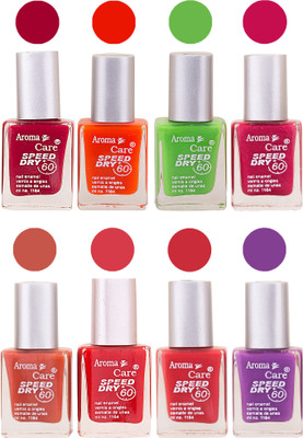 

Aroma Care Orange Matte Nail Polish Combo 01072016165 Maroon, Orange, Golden, Maroon, Green, Magenta, Light Orange, Red, Peach, Purple, Pink, Blue, Yellow, Black, Base Coat, Nude(Pack of 8)