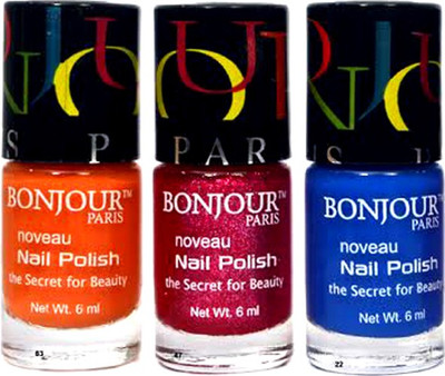 

Bonjour Paris Round Cap Nail Polish 56 Orange, Pink, Blue(Pack of 3)